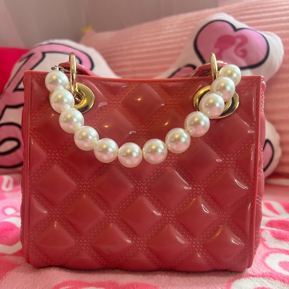 👛 Barbiecore Pink Quilted Jelly Handbag w/ Pearl Handle - Picture 2 of 7